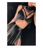 Püsküllü Etek, Sütyen ve Choker Takım (Siyah)