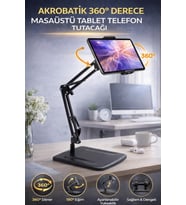 360° Akrobatik Telefon Tablet Tutucu Masaüstü Stand Ayarlanabilir Katlanır Güçlü Klips Siyah