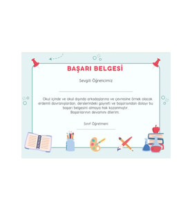 20 Adet A4 Boyutunda Öğrenci Başarı Belgesi - Anaokul - İlkokul Başarı Belgesi (Model 5)