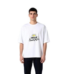 Merhaba Yaz Baskılı Erkek Oversize Tişört