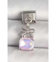 316L Çelik Gümüş Renk Pembe Zirkon Taşlı Çanta Model Nomination Charm TJ-BC1301