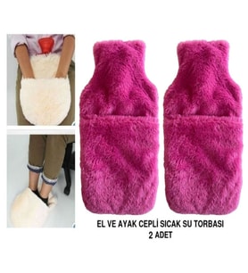 SICAK SU TORBASI 2 ADET,CEPLİ PEMBE PELUŞ TERMOFOR 32,5x17,5cm  1500 ML