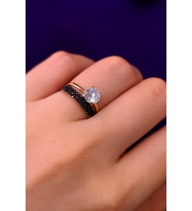Tamtur ve Tektaş Model Rose Kaplama Zirkon Taşlı 925 Ayar Gümüş Yüzük