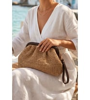 Vintage Model Örme Hasır Kadın Portföy Clutch Çanta