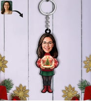 BK Gift Kişiye Özel Kadın Yılbaşı Karikatürlü Ahşap Anahtarlık -9, Yeni Yıl Hediyesi, Yılbaşı Hediyesi
