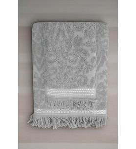 2 Parça Jakarlı Banyo Havlu Takımı %100 Pamuklu 90x150 Cm Arden Gri