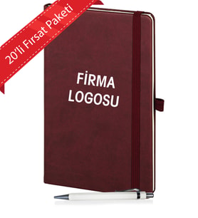 Kişiye Özel UV Baskılı 20' lu Firma Logolu Kurumsal Defter & Beyaz Kalem Seti