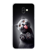 PrintiFy Samsung Galaxy J6 Plus 2018 ile Uyumlu 1mm Slim Fit Kedi 2 050c Baskılı Şeffaf  Kılıf