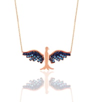 Söğütlü Silver Gümüş rose safir ve akuamarin taşlı simurg anka kuşu kolye