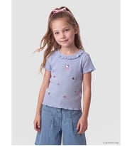 LCW Kids Mavi Fırfırlı Bebe Yaka Hello Kitty Nakışlı Kız Çocuk Tişört