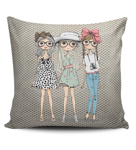 Alkanhomes Fashion Girl Dijital Baskılı Kırlent Kılıfı