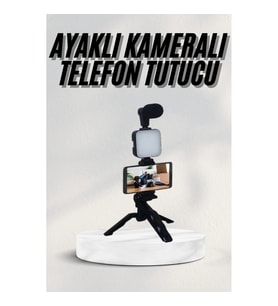 Mey İthalat® Telefon Tutucu Led Işıklı Kumandalı Mikrofon Telefon Vlog Video Kayıt