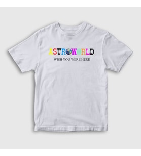 Presmono Unisex Çocuk Beyaz Astroworld V4 Travis Scott T-Shirt 44723tt (Beyaz)