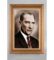 Altın Varaklı Çerçeveli Paspartulu Atatürk Tablo a460 (Gold)