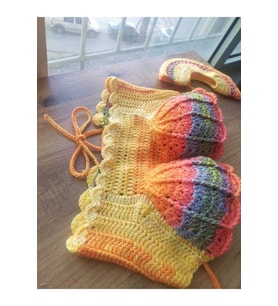 Handmade Renkli Kol Detaylı Büstiyer Crop Top (Çok Renkli)