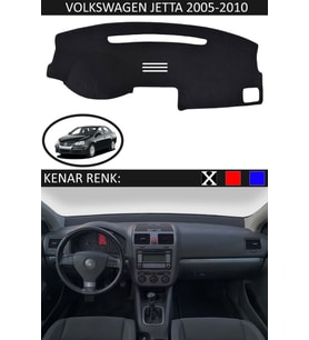 Volkswagen Jetta 2005-2010 Için Uygun Torpido Koruma Halısı Siyah Kenar Renk Siyah