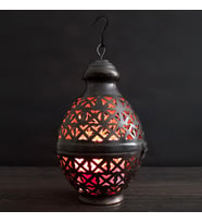 Binbir Trend Antik Bakır Dekoratif Mum Feneri Şamdan Mumluk 19cm (Kahverengi Koyu)