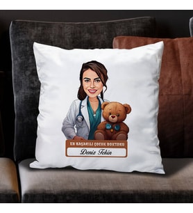 Kişiye Özel Hediye En Başarılı Kadın Çocuk Doktoru Karikatürlü Yastık