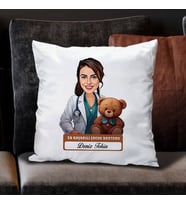 Kişiye Özel Hediye En Başarılı Kadın Çocuk Doktoru Karikatürlü Yastık