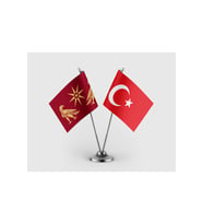 Ermenistan Krallığı ve Türk Bayrağı İkili Saten Masa Bayrağı Takımı