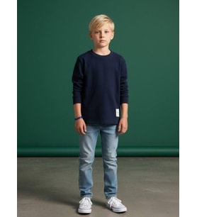 Erkek Çocuk Pamuklu Dokulu Kumaş İnce Uzun Kollu Sweatshirt (Lacivert)