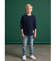 Erkek Çocuk Pamuklu Dokulu Kumaş İnce Uzun Kollu Sweatshirt (Lacivert)