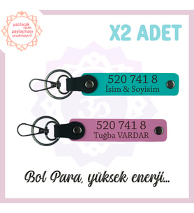 Turkuaz-Pembe, İsme Özel Hediyelik, Yüksek Enerji Veren, 520 741 8 Bolluk Akışı 2'li Anahtarlık Seti