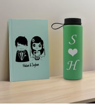 BK Gift Sevgiliye Özel İsimli Su Yeşili Defter ve Yeşil Cam Matara Hediye Seti-1, Sevgiliye Hediye, Sevgililer Günü, Yeni İş Hediyesi