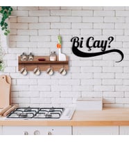 BK Home Doğal Ahşap Raflı Dekoratif Fincan Askılığı ve Bi Çay Duvar Süsü-3 (Beyaz)