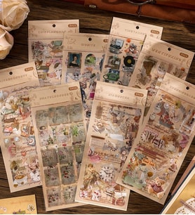 Vintage Temalı Sticker Seti – 3 Sayfa Scrapbook Etiketi