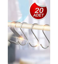 Metal S Kanca 20 Adet Bardak Kupa Askısı Çengel Mutfak Banyo Eşya Organizer Paslanmaz Çelik - ASK-419