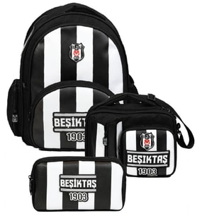 Beşiktaş Erkek Çocuk Üçlü İlkokul Okul Çanta Seti - Beşiktaş 1903 Baskılı (Siyah - Beyaz) - SETBJK26357A