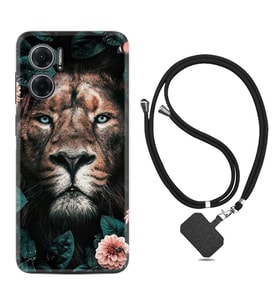 Xiaomi Redmi Note 11E Kılıf Resimli Boyun Askılı İpli Desenli Silikon Leon Flowers 1307