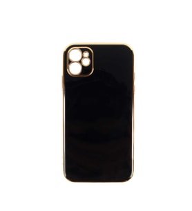 iPhone 11 Kılıf Kamera Korumalı Altın Kenar Tasarım Silikon (Siyah)