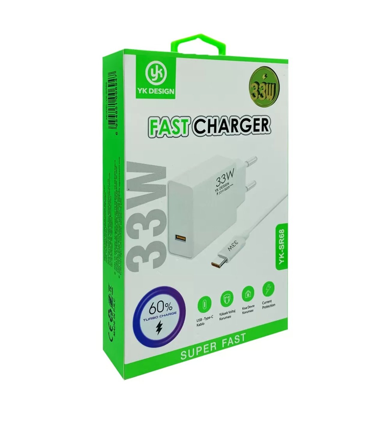 Yk Desing Type-c 33w (WATT) Turbo Hızlı Şarj Cihazı Adaptörü Ve
