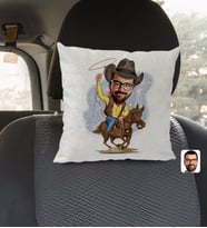 BK Gift Kişiye Özel Kovboy Karikatürlü Kare Araç Koltuk Yastığı-2