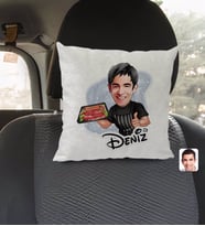 BK Gift Kişiye Özel İsimli Erkek Kasap Karikatürlü Kare Araç Koltuk Yastığı-2