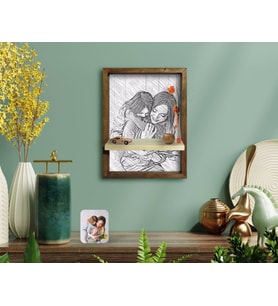 BK Home Anne Kız Fotoğraflı Doğal Masif Ahşap Çerçeveli Karakalem Tasarımlı Tablo Duvar Rafı-1