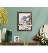 BK Home Anne Kız Fotoğraflı Doğal Masif Ahşap Çerçeveli Karakalem Tasarımlı Tablo Duvar Rafı-1