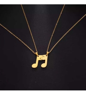 İkili Yapboz Müzik Notası Altın Kaplama Gümüş Kolye