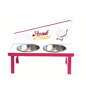 Kedi ve Köpek Mama ve Su Kabı - 2'Li Çelik Kaseli (Pembe)