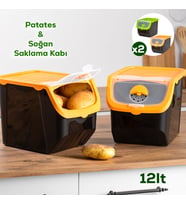 Porsima 1506 Turuncu 2'li Çok Amaçlı Plastik Patates Soğan Sarımsak Saklama Kutusu 12L Renkli Kapak