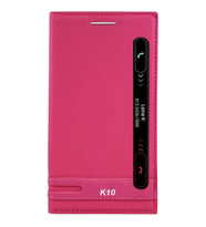 LG K10 Kılıf Pencereli Elite Kapaklı Kılıf (Pembe)