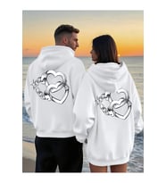 Sevgili Çift Kombin Kapüşonlu Sweatshirt – Forever&Together Baskılı Çift Hoodie Unisex 2'li Set (Beyaz)