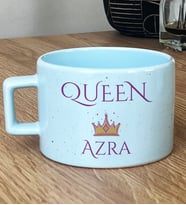 Kişiye Özel Queen Hediye Pastel Fincan Sevgiliye Hediye (Mavi)