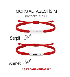 Alberaccessories, Mors Alfabesi İsim, Kişiye Özel, 925 Ayar Gümüş, Kırmızı Örgü Şans Çift Sevgili Bilekliği,