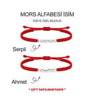 Alberaccessories, Mors Alfabesi İsim, Kişiye Özel, 925 Ayar Gümüş, Kırmızı Örgü Şans Çift Sevgili Bilekliği,
