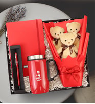 Kişiye Özel Defter & Touchpen & Termos & Ayıcık Buketi Hediye Seti