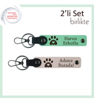 Evcil Hayvan Sahiplerine Kişisel Tasarım, Kalpli Pati Desenli Deri Anahtarlık Seti, Açık Yeşil-Pudra