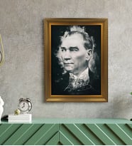 Altın Yaldız Çerçeveli A3 Atatürk Tablosu - 14